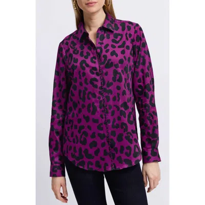 Foxcroft Cheetah Print Shirt In Plum/ Black