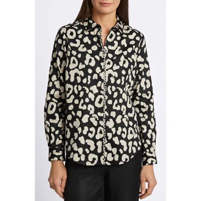 Foxcroft Cheetah Print Shirt In Silver Birch/black
