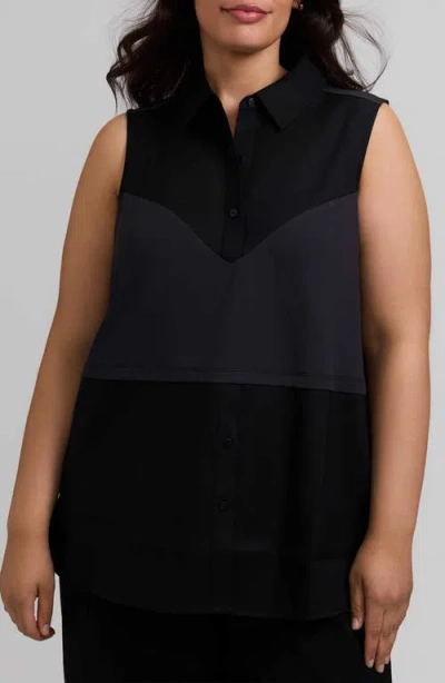 Foxcroft Chelsea Layered Sleeveless Tank In Black