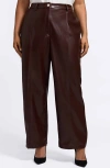 Foxcroft Ciara Wide Leg Faux Leather Pants In Brown