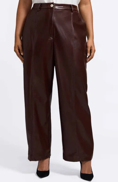 Foxcroft Ciara Wide Leg Faux Leather Pants In Brown