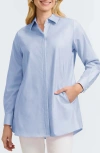 Foxcroft Cici Cotton Button-up Tunic Shirt In Soft Blue