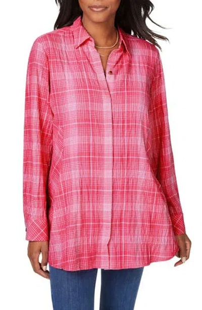 FOXCROFT FOXCROFT CICI PLAID NON-IRON COTTON BLEND TUNIC