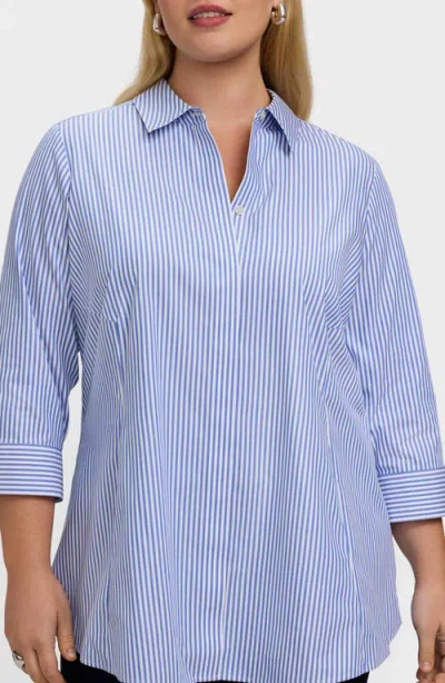 Foxcroft Cici Stripe Cotton Tunic Blouse In Blue