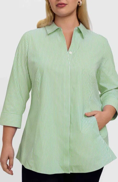 Foxcroft Cici Stripe Cotton Tunic Blouse In Green