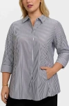 Foxcroft Cici Stripe Cotton Tunic Blouse In Blue