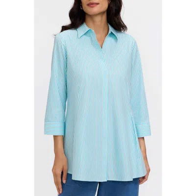 Foxcroft Cici Stripe Cotton Tunic Shirt In Blue