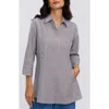 Foxcroft Cici Stripe Cotton Tunic Shirt In Gray