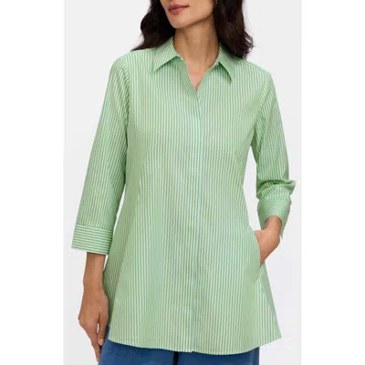 Foxcroft Cici Stripe Cotton Tunic Shirt In Green