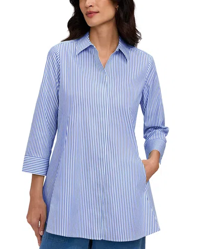 Foxcroft Cici Stripe Cotton Tunic Shirt In Blue