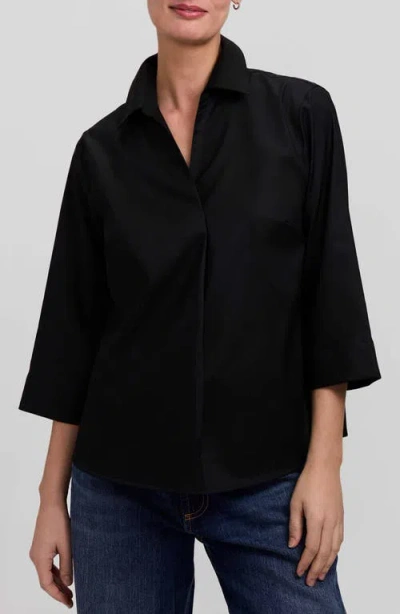 Foxcroft Cleo 34 Pleated Cotton Blend Shirt In Black