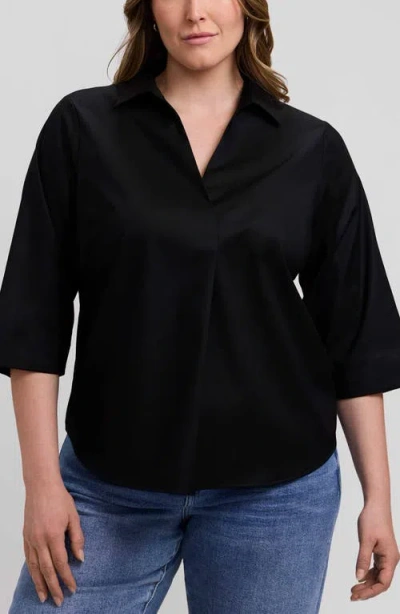 Foxcroft Cleo Pleated Cotton Blend Shirt In Black