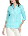Foxcroft Faith Beach Plaid Button-up Tunic Shirt In Blue