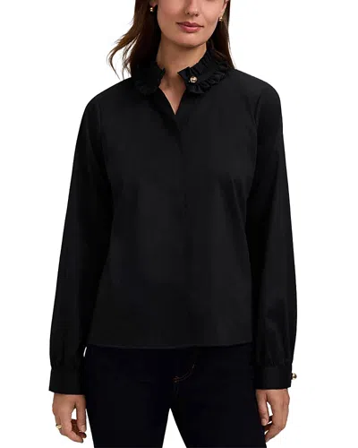 Foxcroft Colette Ruffle Trim Sateen Blouse In Black