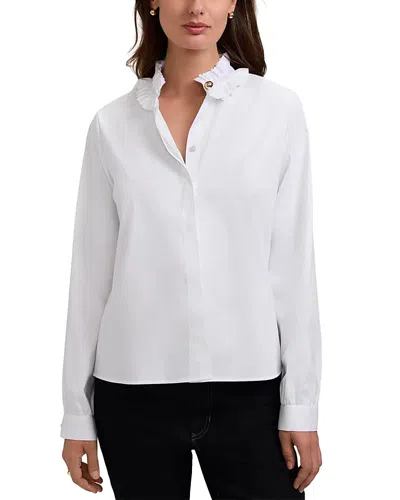 Foxcroft Colette Ruffle Trim Sateen Blouse In White