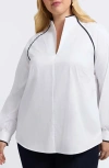 Foxcroft Daphne Contrast Piping Stretch Cotton Blend Pullover In White