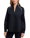 Foxcroft Daphne Long Sleeve Matte Sateen Popover Shirt In Black