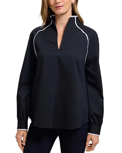 Foxcroft Daphne Long Sleeve Matte Sateen Popover Shirt In Black