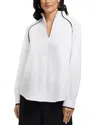 Foxcroft Daphne Long Sleeve Matte Sateen Popover Shirt In White