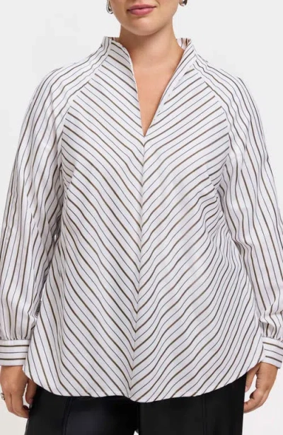 Foxcroft Daphne Metallic Stripe Cotton Blend Pullover Shirt In Multi