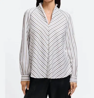 FOXCROFT DAPHNE POPOVER BLOUSE IN METALLIC STRIPE