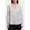 Foxcroft Daphne Stripe Metallic Stretch Popover Shirt In Gray