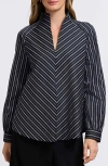 Foxcroft Daphne Stripe Stretch Cotton Blend Pullover Shirt In Black