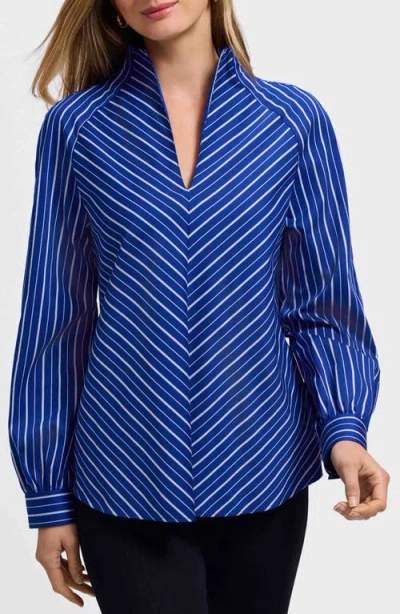 FOXCROFT FOXCROFT DAPHNE STRIPE STRETCH COTTON BLEND PULLOVER SHIRT