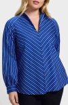 Foxcroft Daphne Stripe Stretch Cotton Blend Pullover Shirt In Burgundy