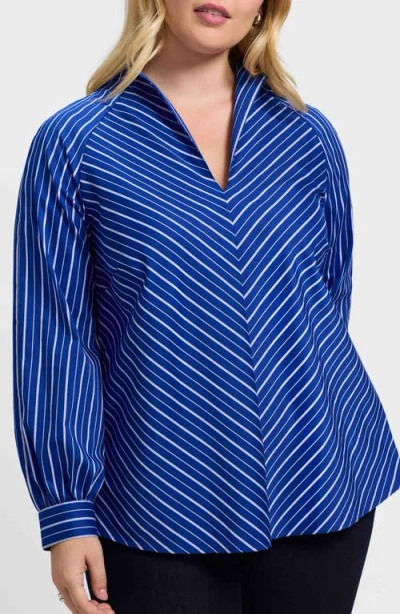Foxcroft Daphne Stripe Stretch Cotton Blend Pullover Shirt In Burgundy
