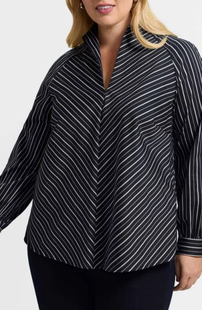 Foxcroft Daphne Stripe Stretch Cotton Blend Pullover Shirt In Multi