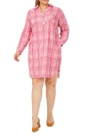Foxcroft Delaney Plaid Long Sleeve Popover Shirtdress In Rose Red