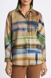 FOXCROFT FOXCROFT DELIA PAINTERLY STRIPE COTTON BUTTON-UP SHIRT