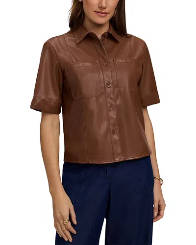 Foxcroft Demi Faux Leather Short Sleeve Shirt In Brown