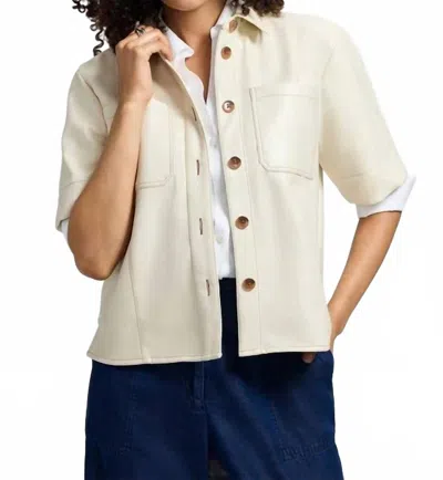 Foxcroft Demi Vegan Leather Elbow Sleeve Shirt Jacket In Cream In White