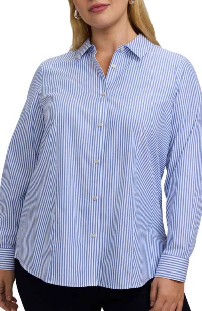Foxcroft Dianna Stripe Cotton Button-up Shirt In Blue