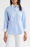 Foxcroft Dianna Stripe Non-iron Cotton Shirt In Blue