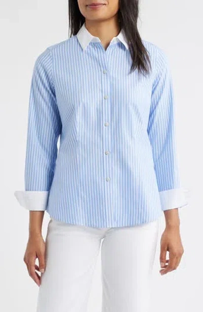 Foxcroft Dianna Stripe Non-iron Cotton Shirt In Blue