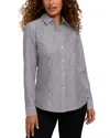 Foxcroft Dianna Stripe Cotton Button-up Shirt In Gray