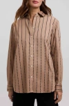 Foxcroft Dot Stripe Boyfriend Button-up Shirt In Brown