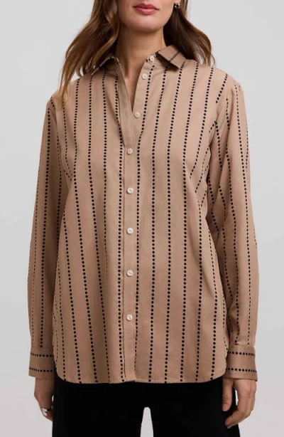 Foxcroft Dot Stripe Boyfriend Button-up Shirt In Brown