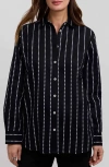Foxcroft Dot Stripe Boyfriend Button-up Shirt In Multi