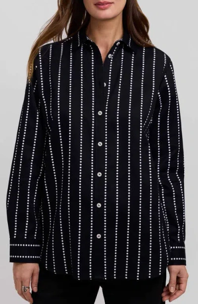 Foxcroft Dot Stripe Boyfriend Button-up Shirt In Multi