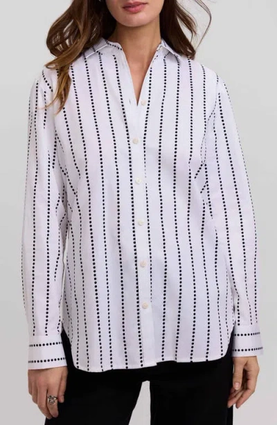 Foxcroft Dot Stripe Boyfriend Button-up Shirt In Multi