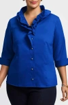 Foxcroft Edith Ruffl Shirt In Blue