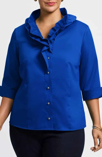 Foxcroft Edith Ruffl Shirt In Blue