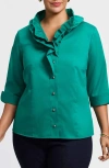 Foxcroft Edith Ruffl Shirt In Brown