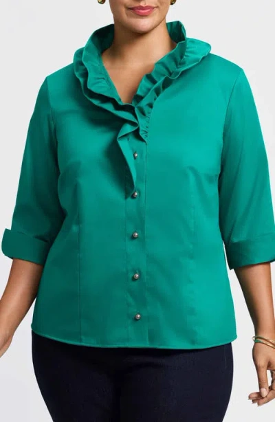 Foxcroft Edith Ruffl Shirt In Brown