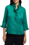 Foxcroft Edith Ruffle Button-up Shirt In Green