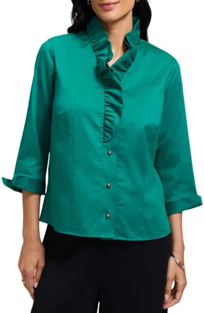 Foxcroft Edith Ruffle Button-up Shirt In Green